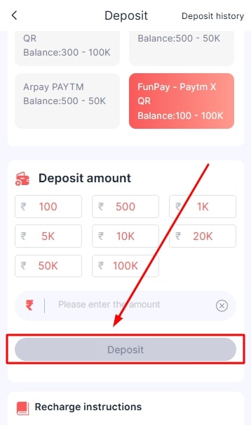 Click on deposit and complete the transaction.
